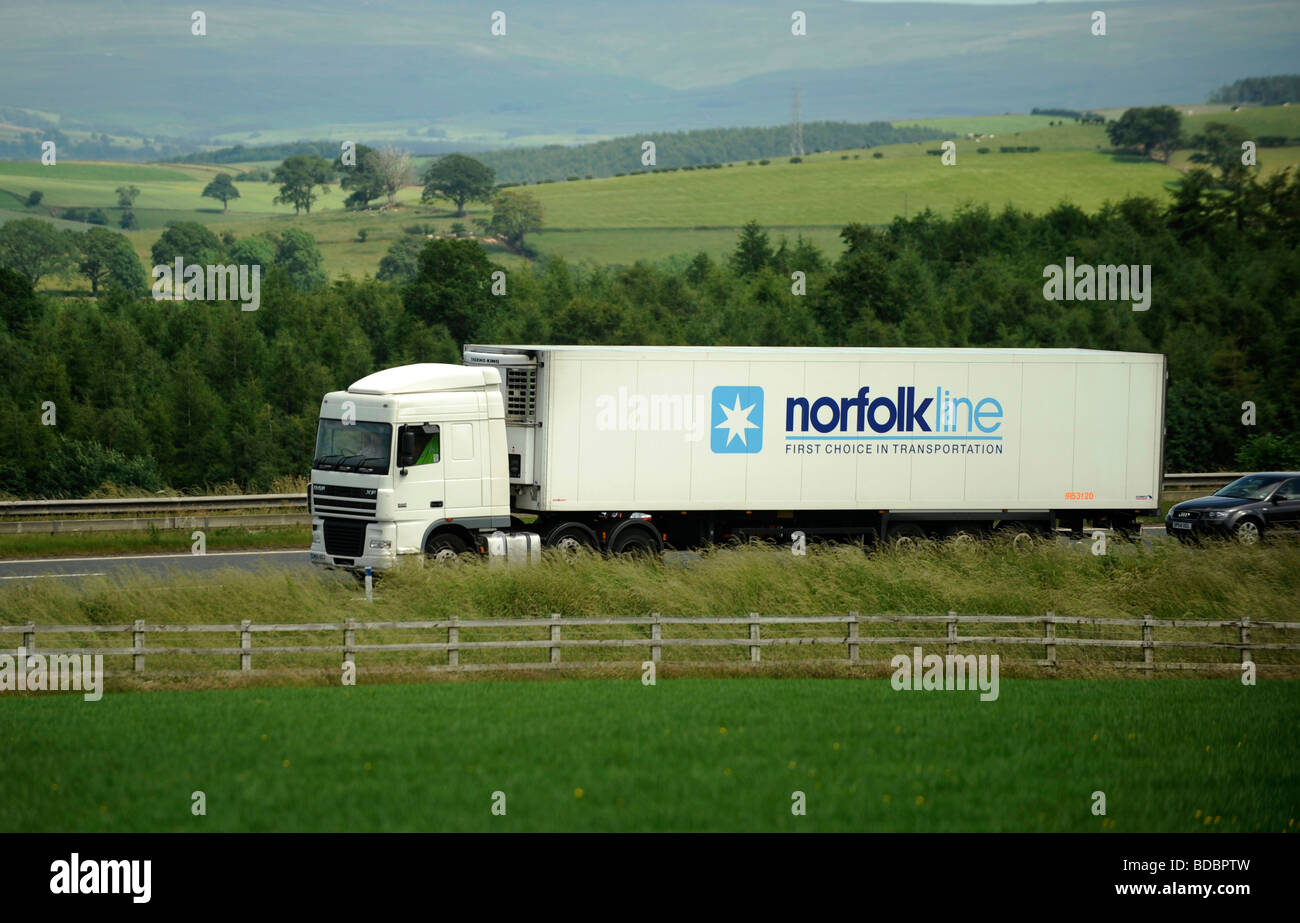 DAF XF95 truck with refrigerated trailer Norfolkline Stock Photo