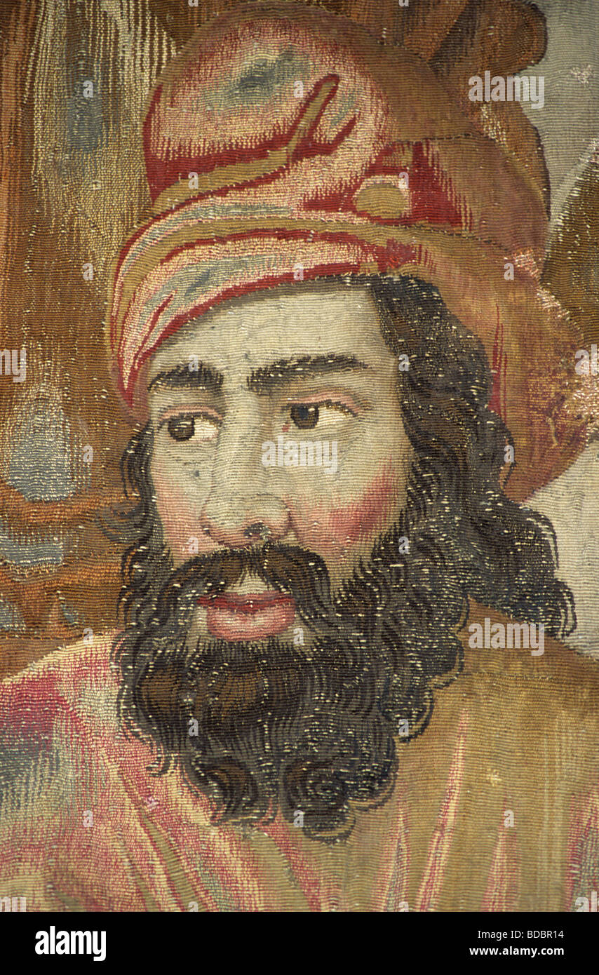 Portrait of Syphax (died 203-202BC)  - Numidian King of the Libyan Tribe the Masaesyli, North Africa. c17th French Tapestry. Stock Photo