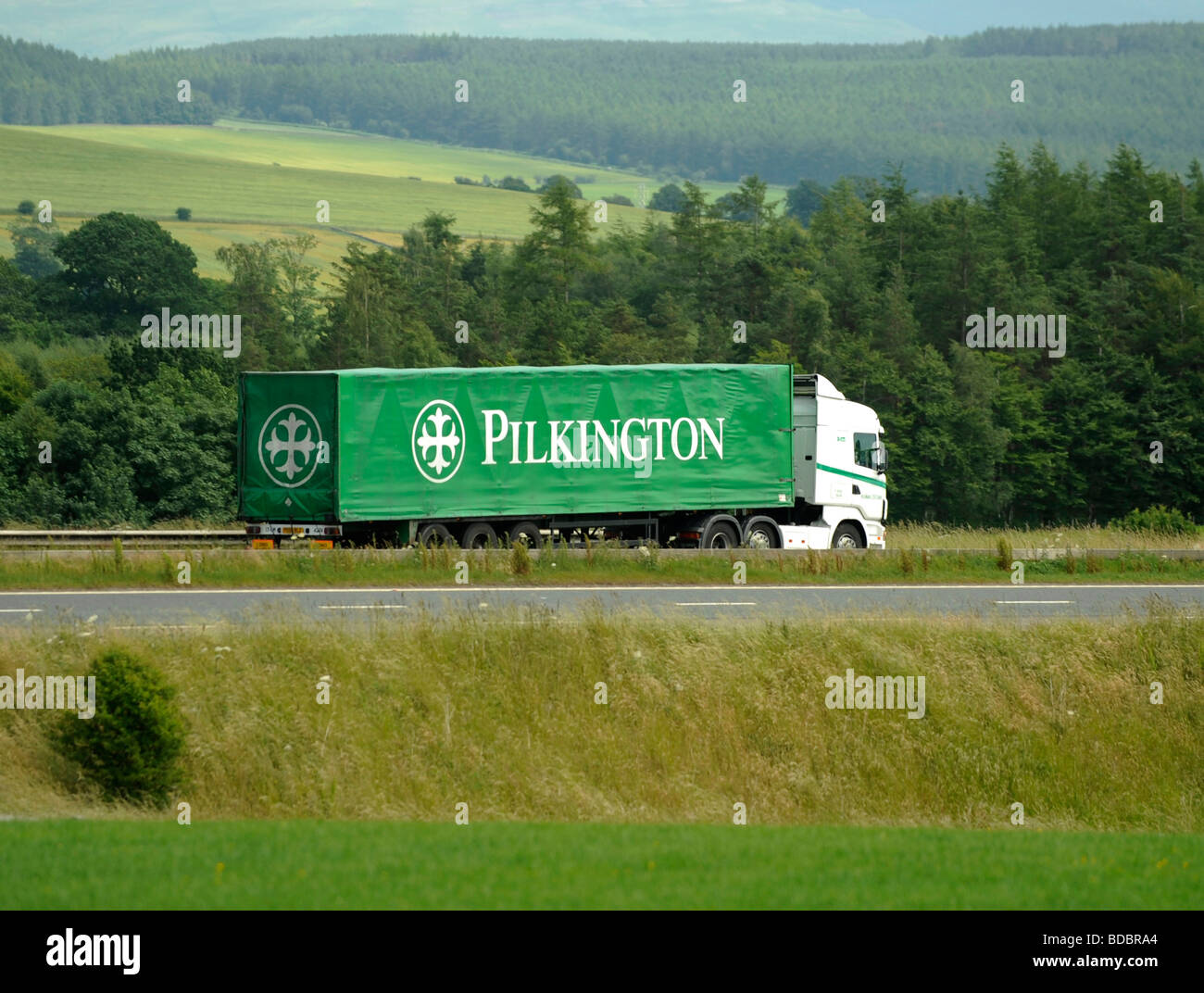 Scania truck Pilkington glass Stock Photo