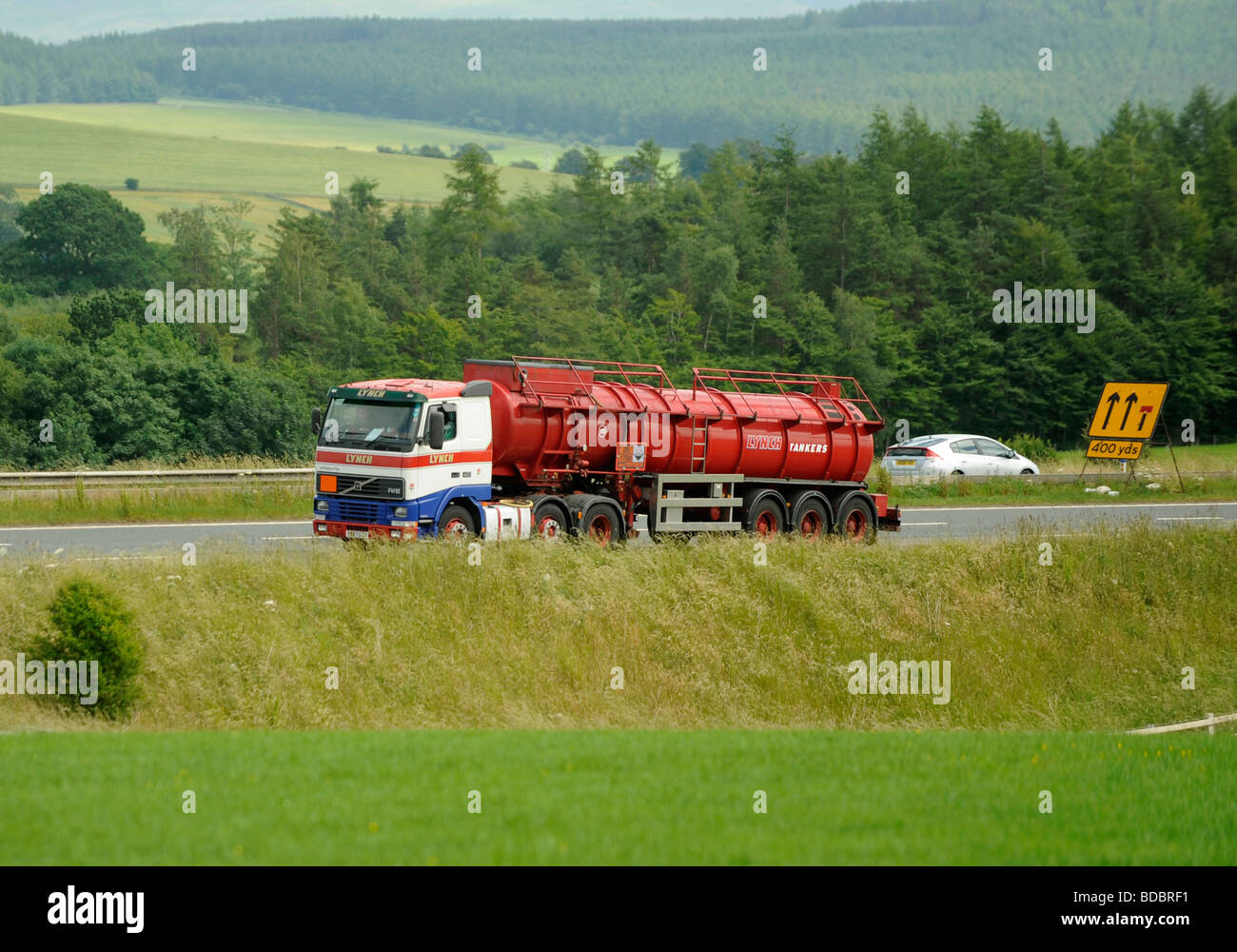 Volvo truck with tanker trailer James Lynch Northwich carrying hazardous dangerous ADR cargo Stock Photo