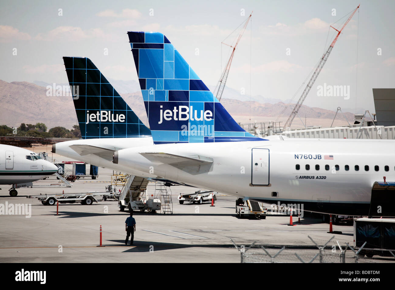 Two Jet Blue Airbus aircraft at Las Vegas Airport. Stock Photo