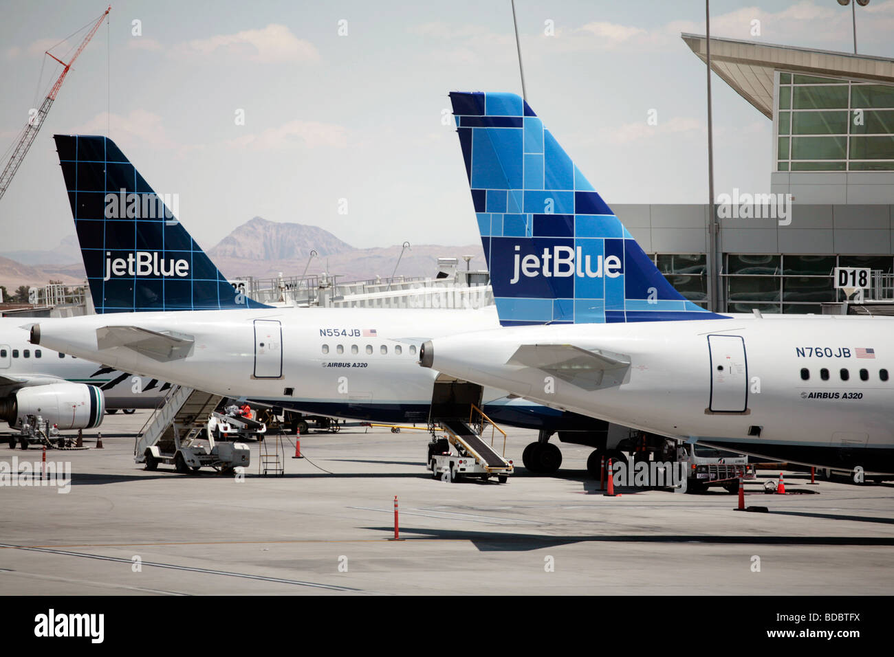 Two Jet Blue Airbus aircraft at Las Vegas Airport. Stock Photo