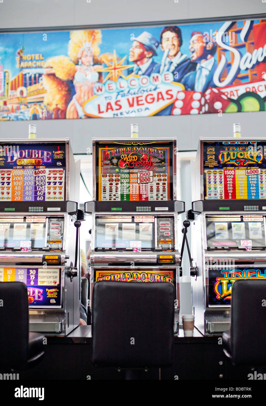 Slot machines at Las Vegas McCarran international airport, USA.</p>
<p>Stock Photo