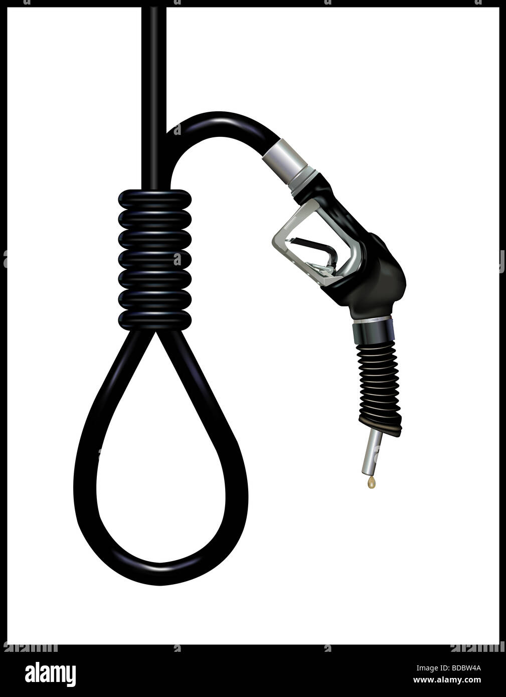 Noose with gasoline nozzle isolated over white background Stock Photo