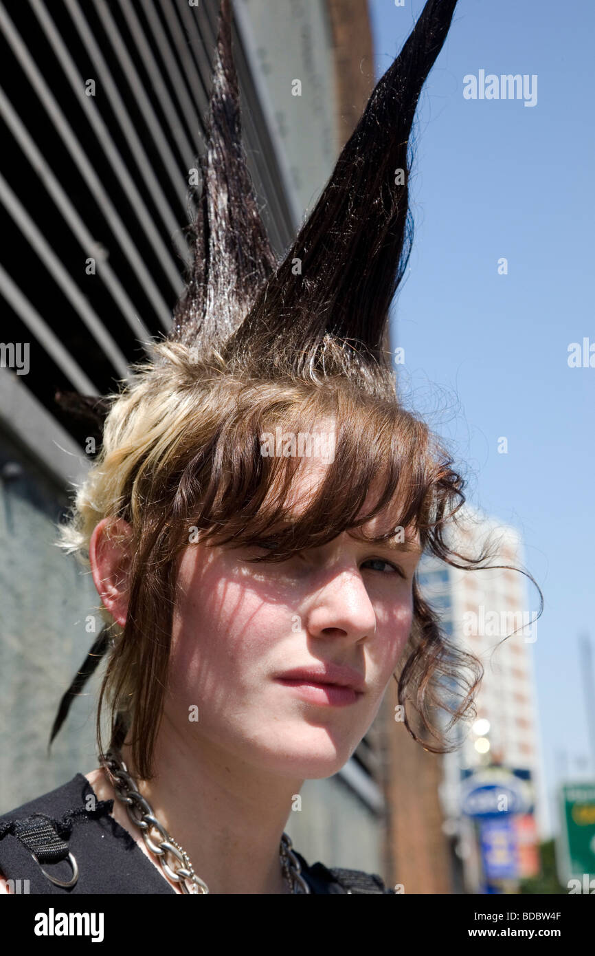 A punk girl with a large Mohican, London, UK 2009 Stock Photo