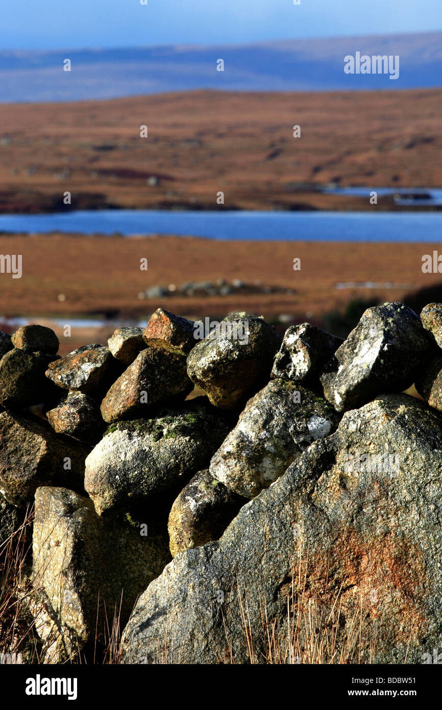 Stone Wall and Moorland Ireland Stock Photo