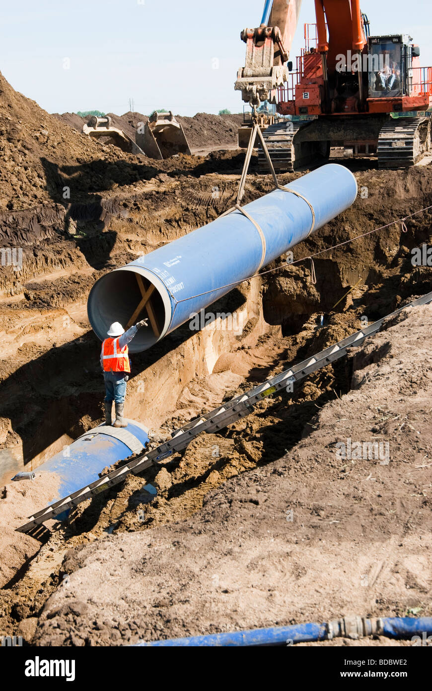 Water pipe being laid at the Louis Clark Regional Water System pipeline