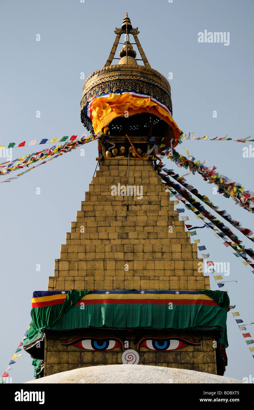 Bodhnath Bodnath Boudhanath largest Buddhist stupa Nepal Kathmandu white dome blue sky Stock Photo