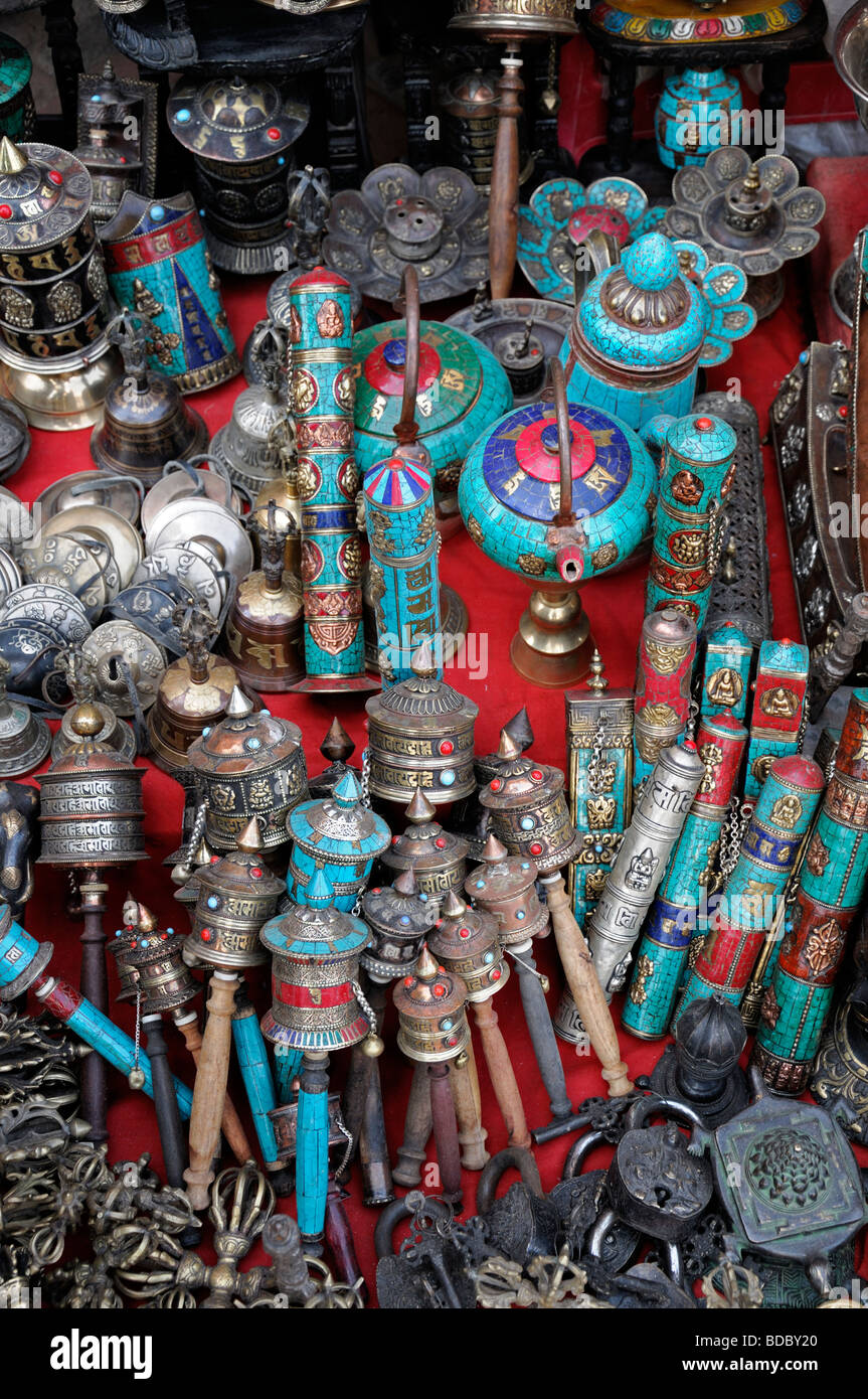 tibetan buddhist religious items objects on sale in the market bazaar