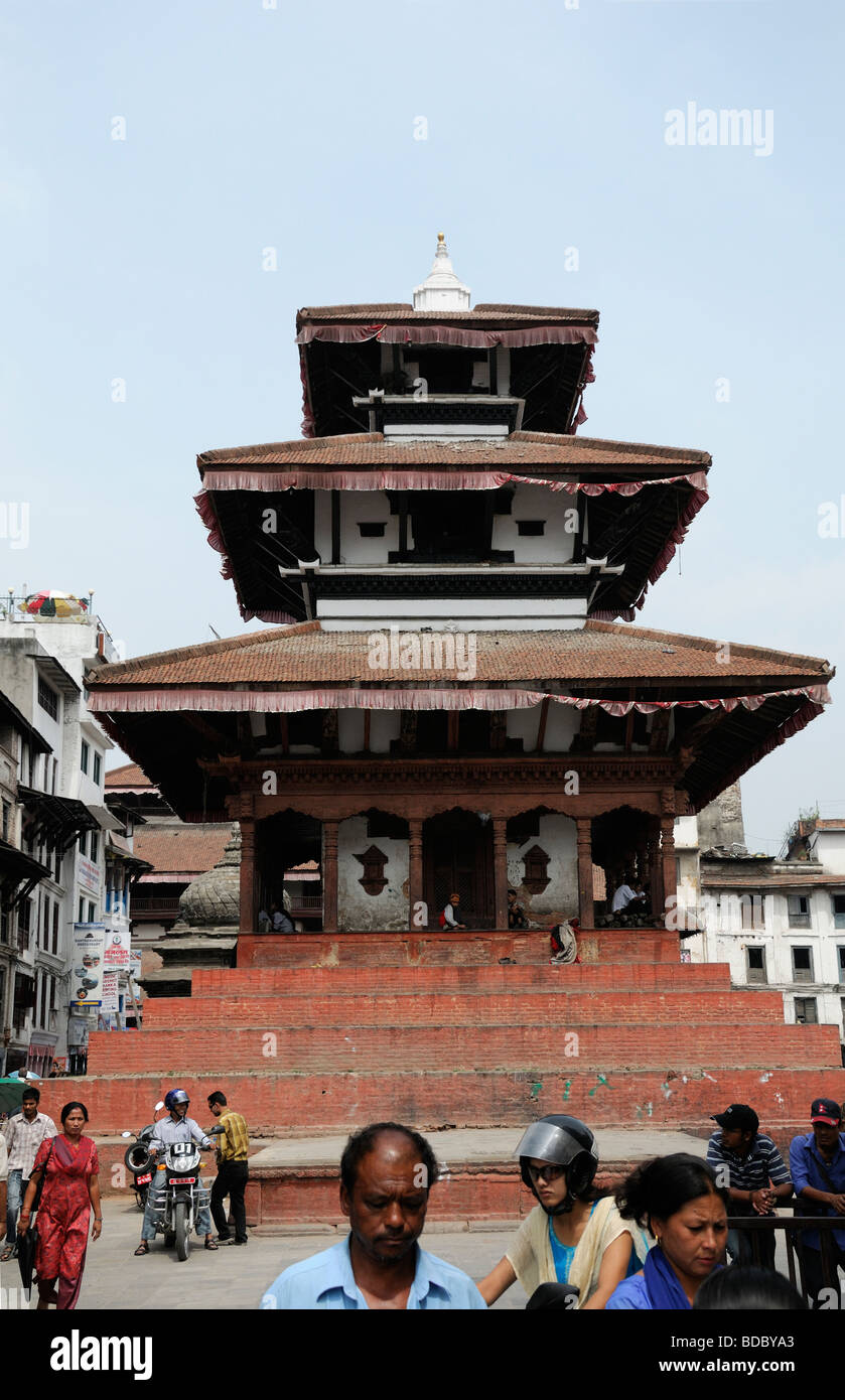 people around pagoda style temple shrine hanuman dhoka durbar square kathmandu nepal Stock Photo