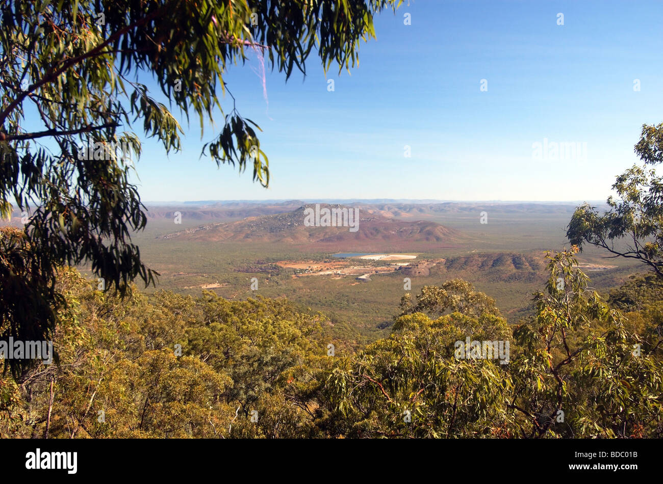 View of opencut tungsten mine at Mount Carbine, from Mt Lewis Forest