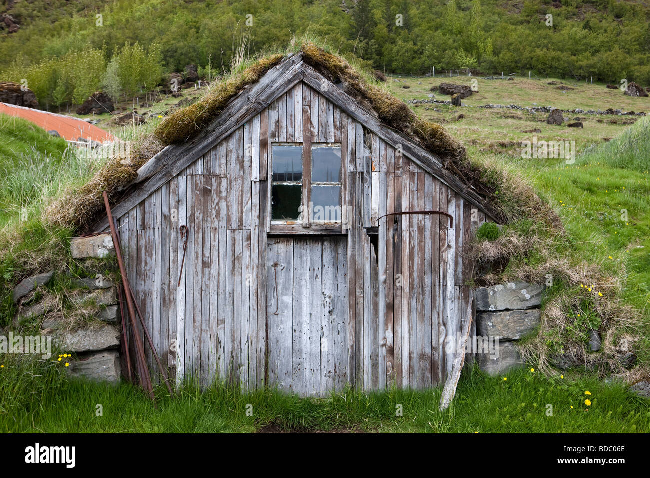 Old hut at the farm Nupsstadur on the south coast of Iceland Stock Photo