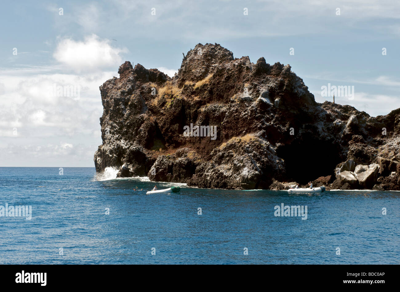 Sailing around volcanic Floreana Island, Galapagos Islands, Ecuador, South America. Stock Photo
