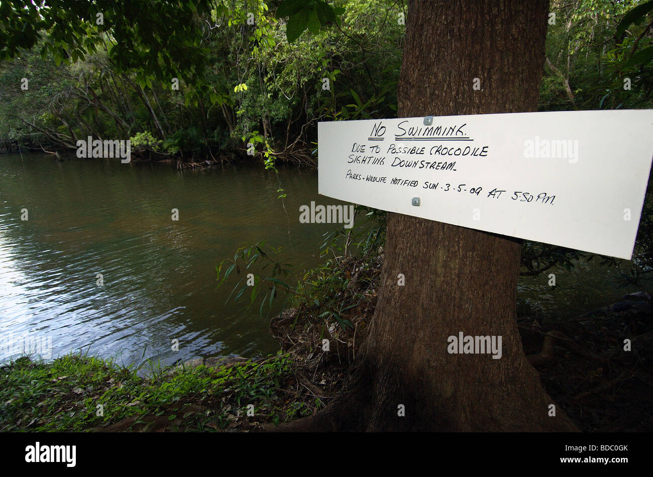 Sign warning that crocodiles have been sighted at Endeavour Falls