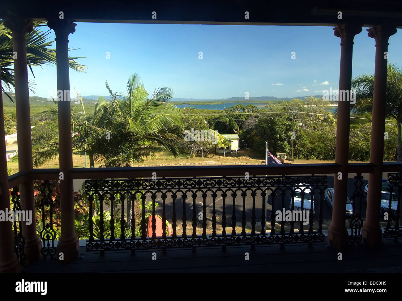 View over the estuary of the Endeavour River from the balcony of the James Cook Historical Museum, Cooktown, Queensland Stock Photo