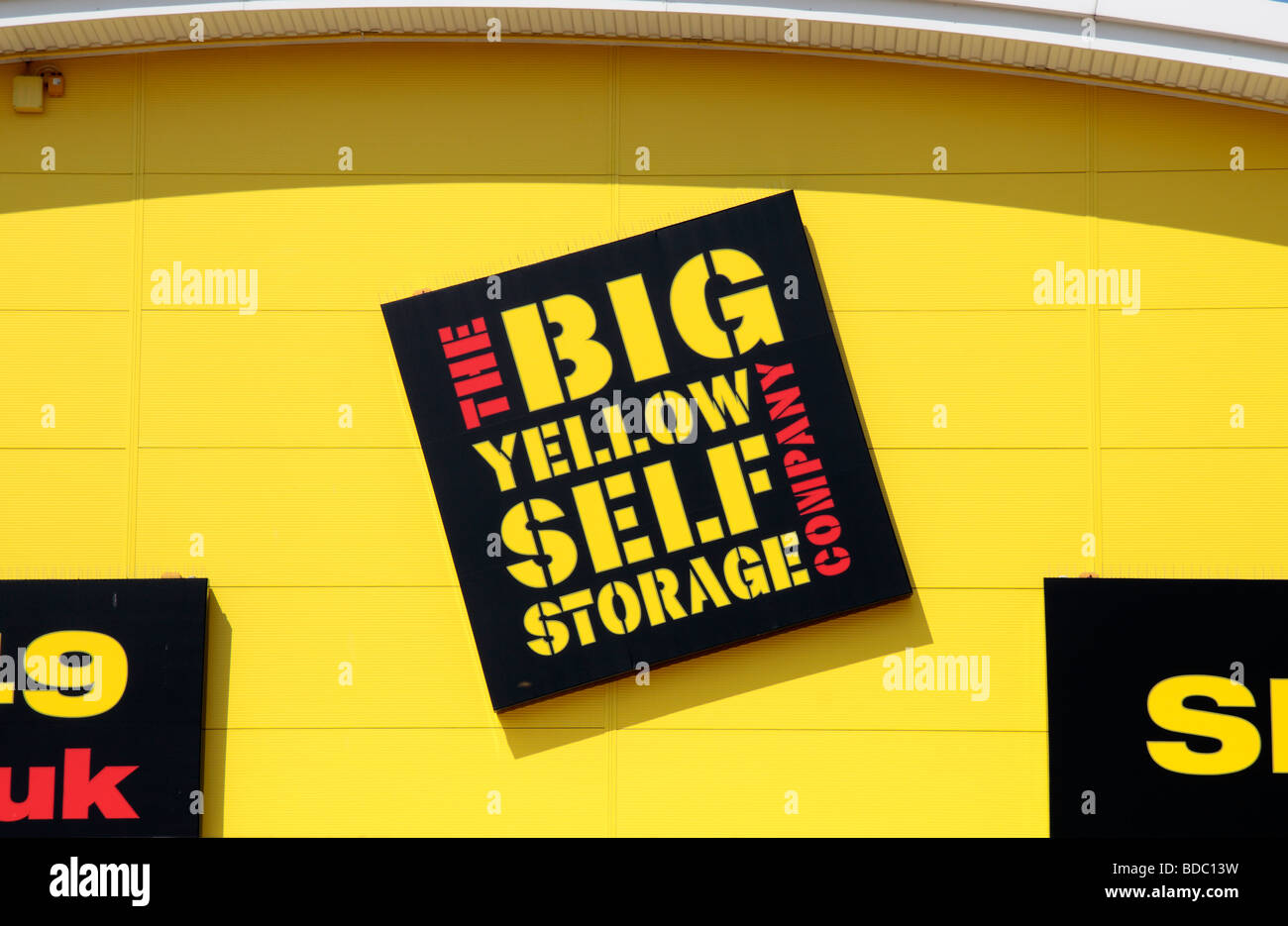 The Big Yellow Self Storage logo on a branch in Ealing, West London. Stock Photo