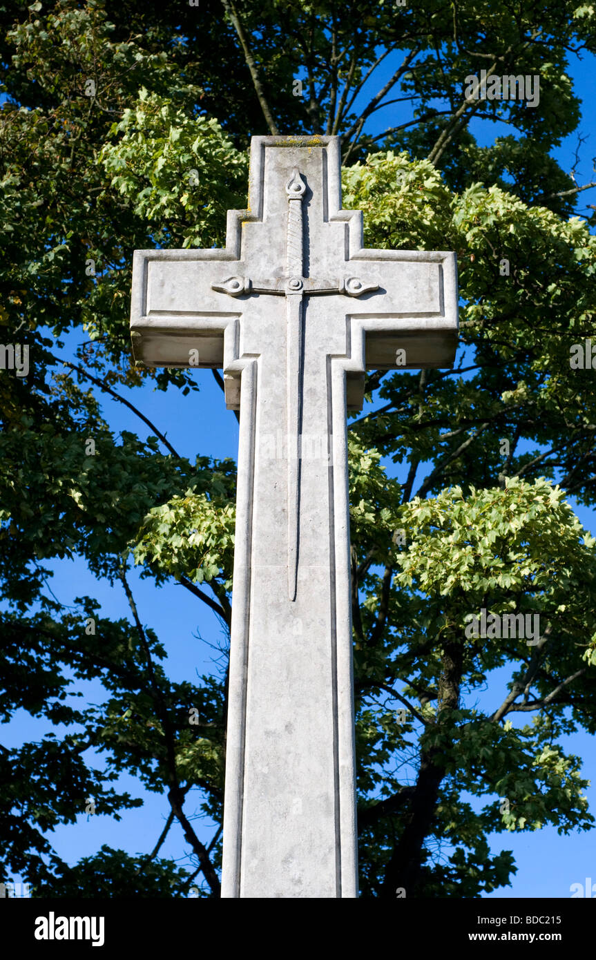 Cross Gravestone with Sword on Cross, St. Andrew's Church, Chale, Isle of Wight, England, UK, GB. Stock Photo