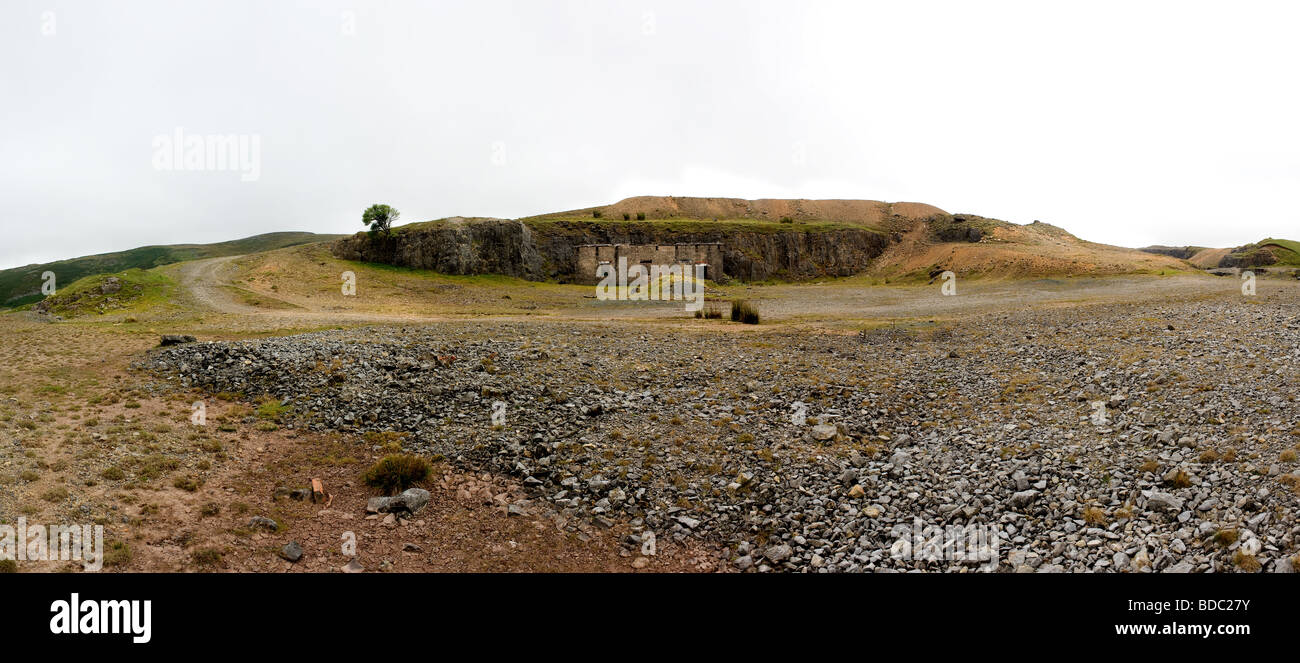A panoramaic view of the entrance to an abandoned stone quarry in Wales   Photo by Gordon Scammell Stock Photo