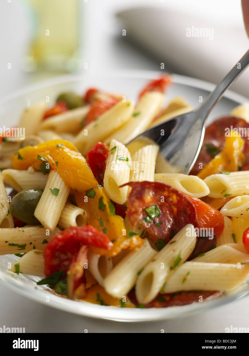 sun dried tomato & pepperoni penne pasta Stock Photo Alamy