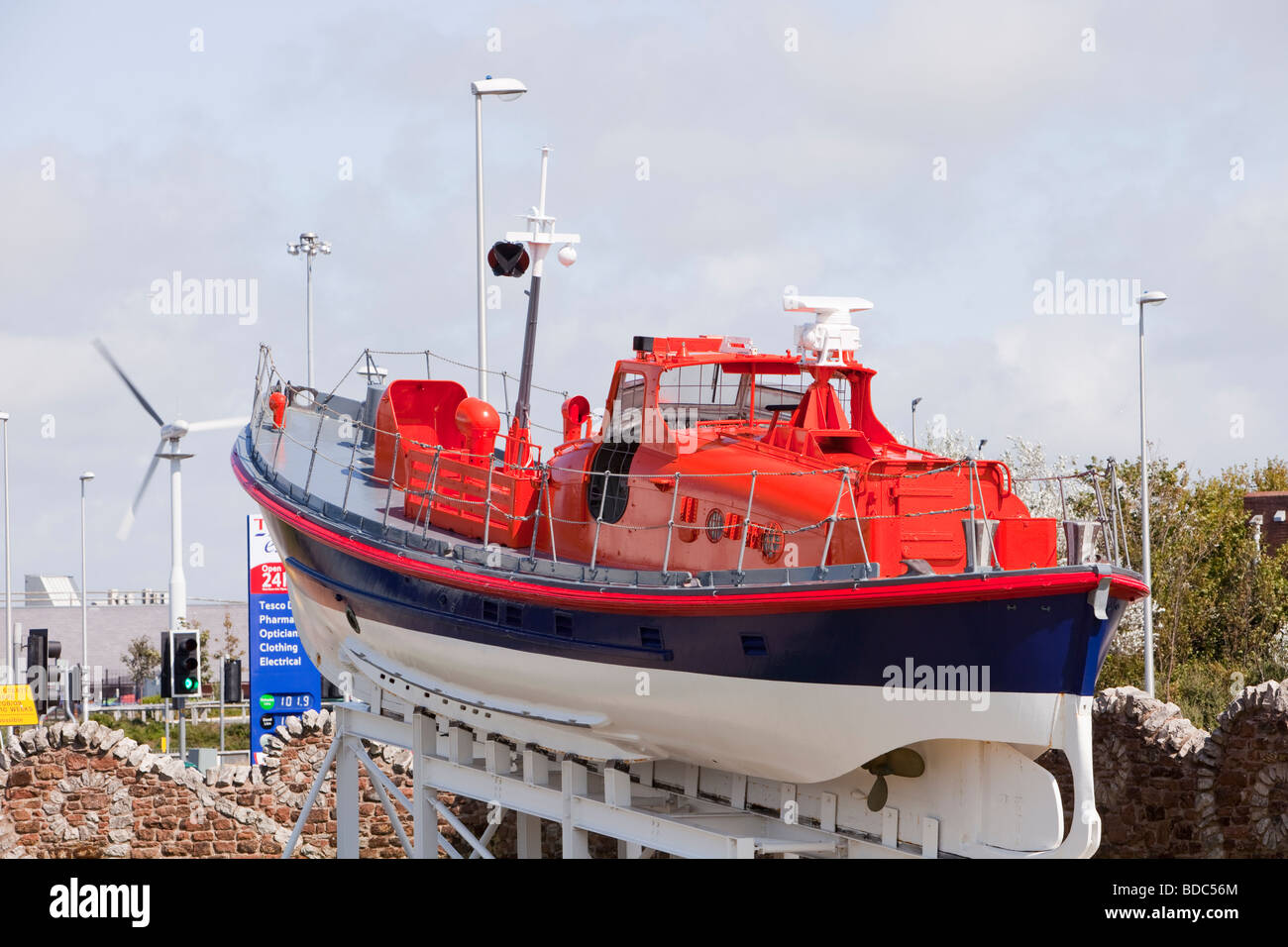 An old lifeboat outside the Dock Museum in Barrow in Furness Cumbria UK