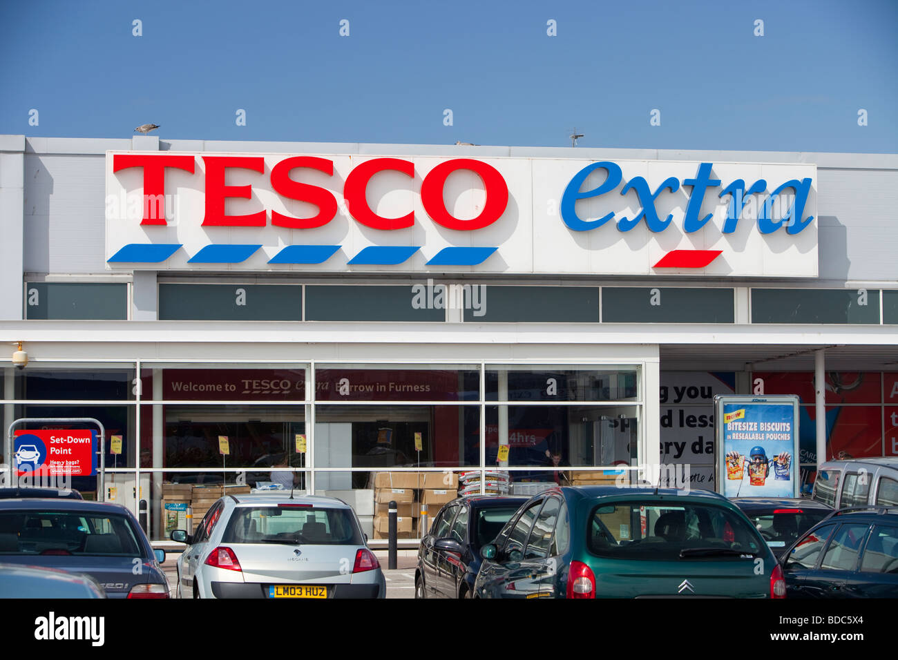 A Tesco Extra supermarket in Barrow in Furness Cumbria UK Stock Photo