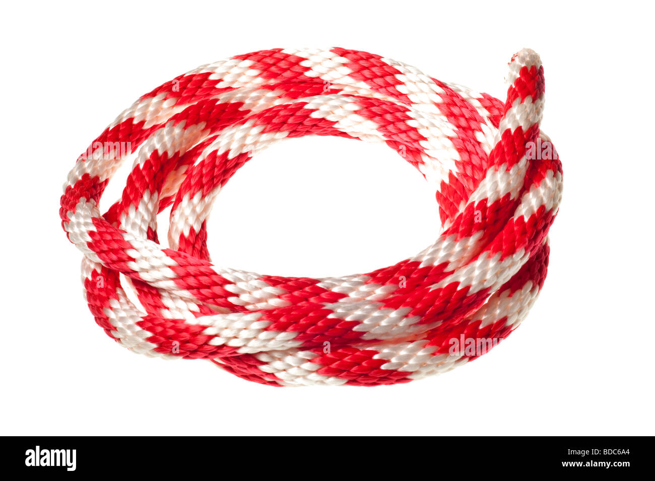 red and white nylon rope isolated on a pure white background Stock Photo