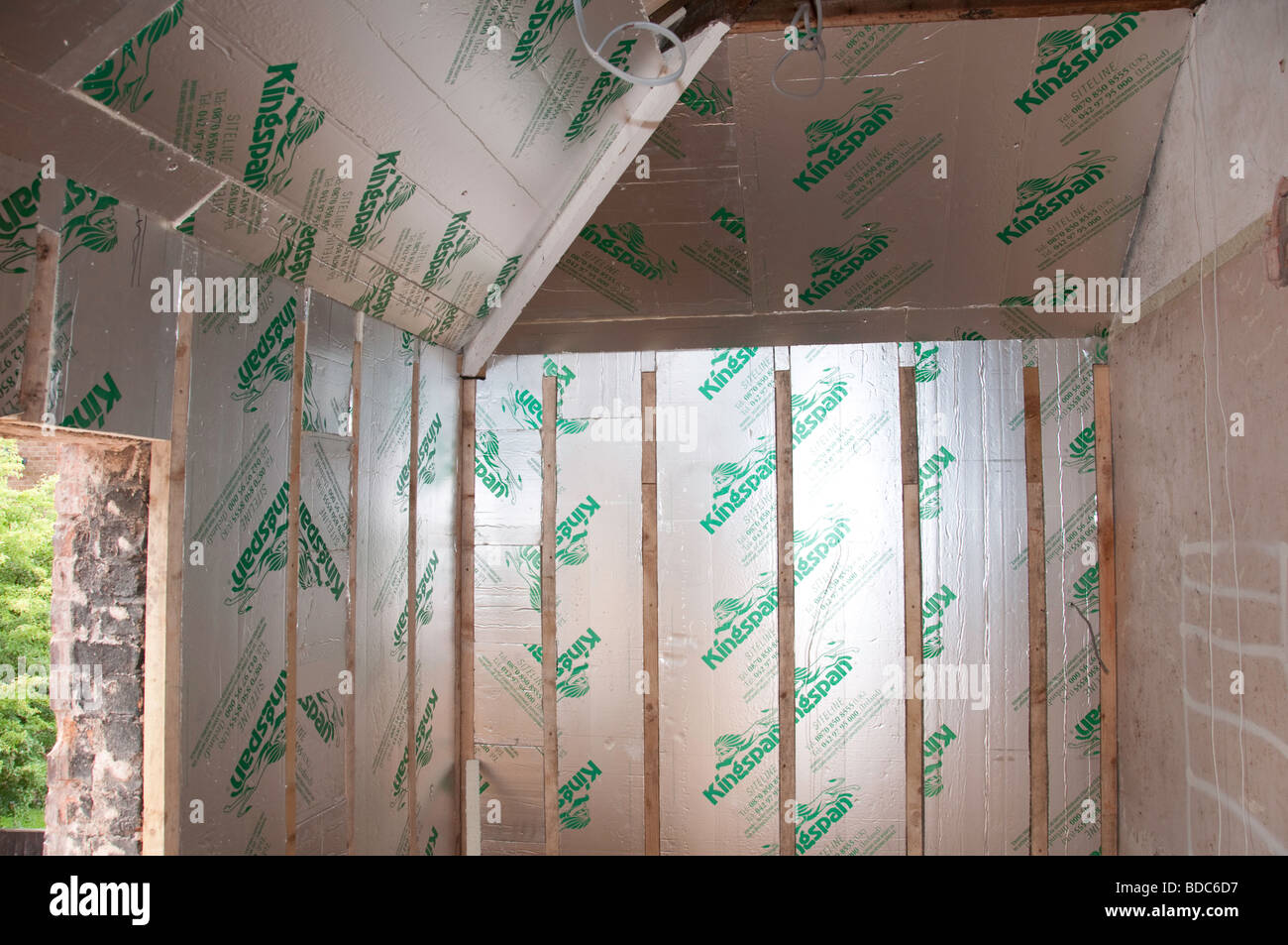 Insulation Board Between Battens On Walls And Ceilings Stock Photo