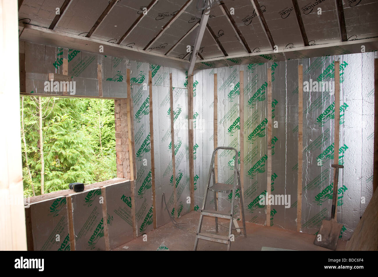 Insulation Board Between Battens On Walls And Ceilings Stock