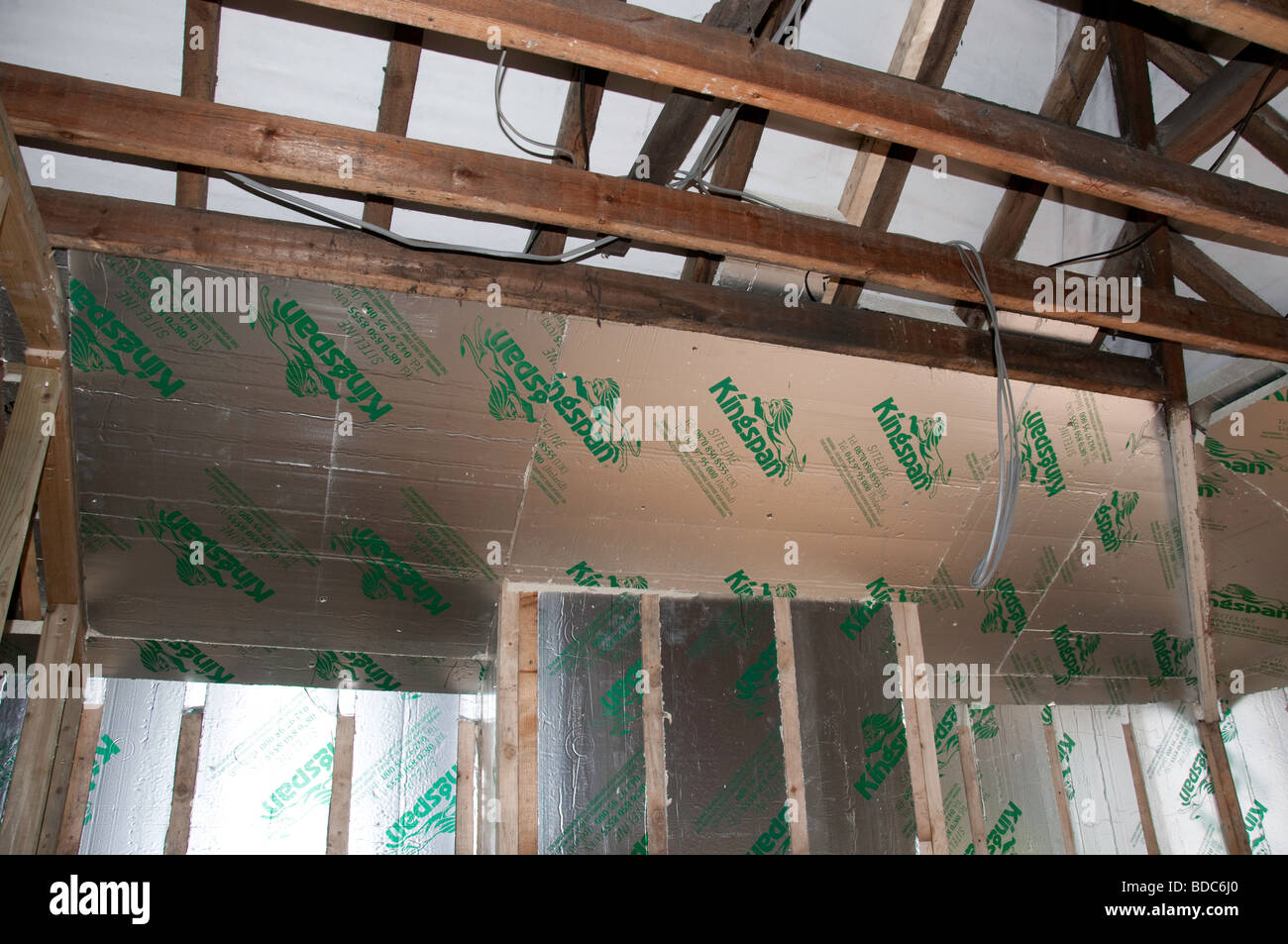 Insulation Board Between Battens On Walls And Ceilings Stock Photo