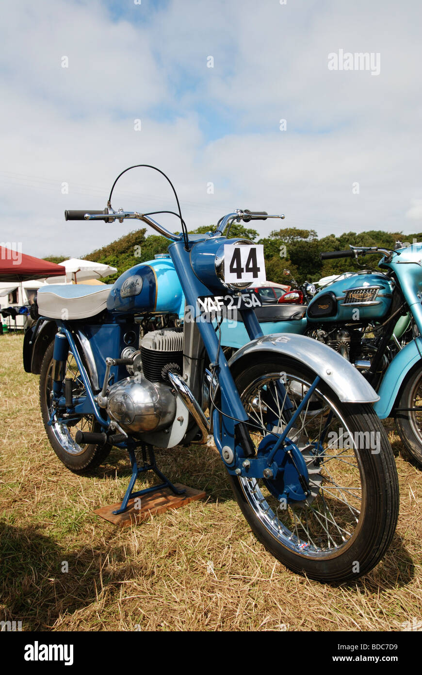 an old Greeves motorbike at a vintage motorcycle rally in cornwall, uk Stock Photo