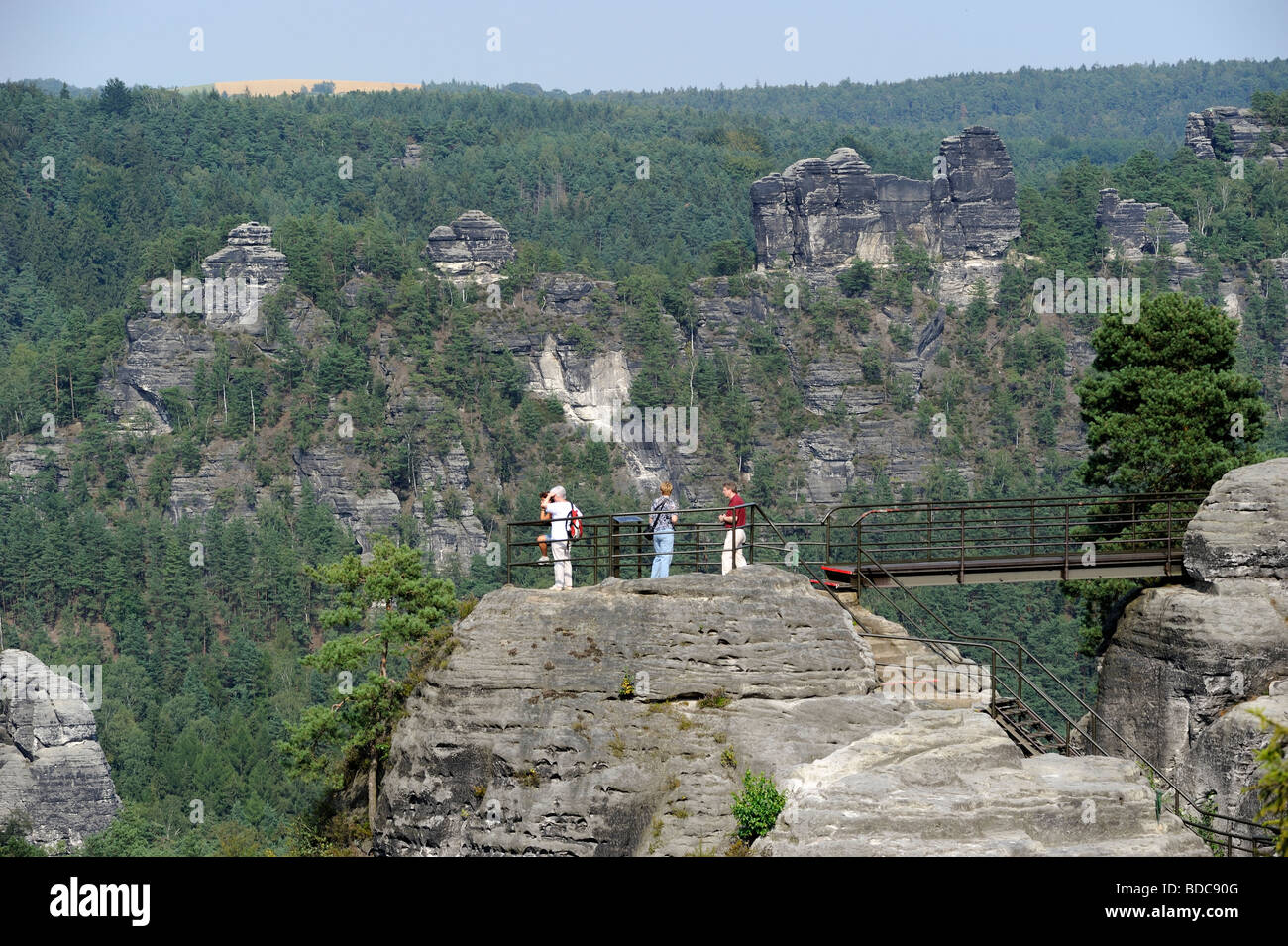 Bastei Bridge, Elbe River, Sachsische Schweiz, National Park, Saxony, Germany Stock Photo
