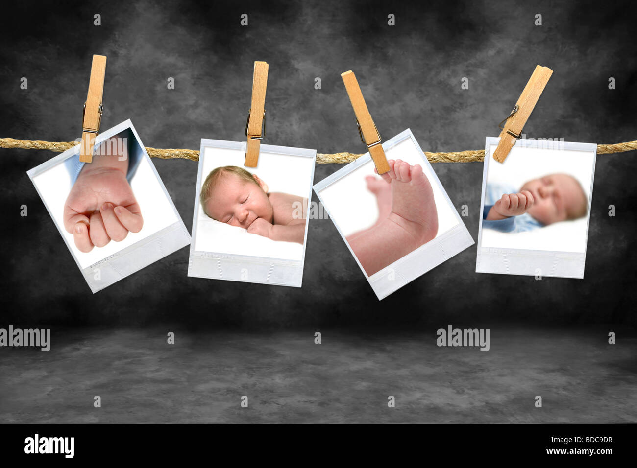 Color Photos of a Baby Boy Hanging on a Rope Against a Grunge ...