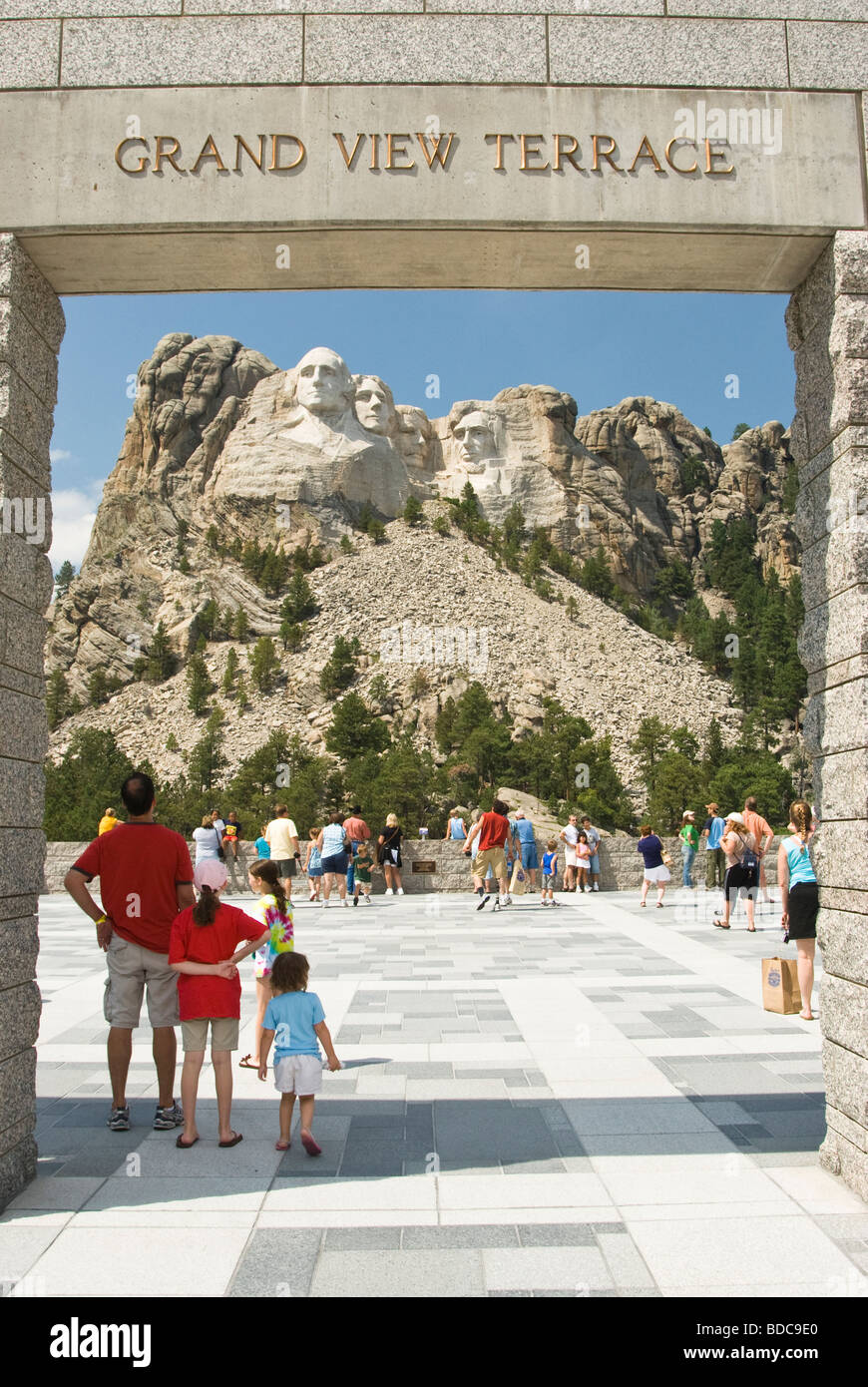 families visiting Mount Rushmore National Memorial in South Dakota Stock Photo