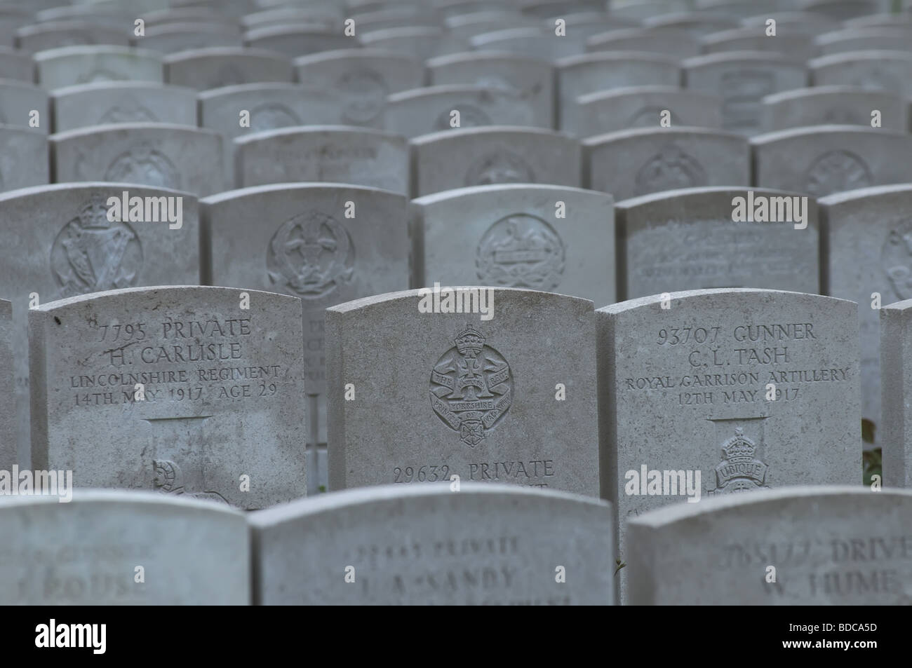 Massed British graves at Ovillers Cemetery on the Somme Stock Photo