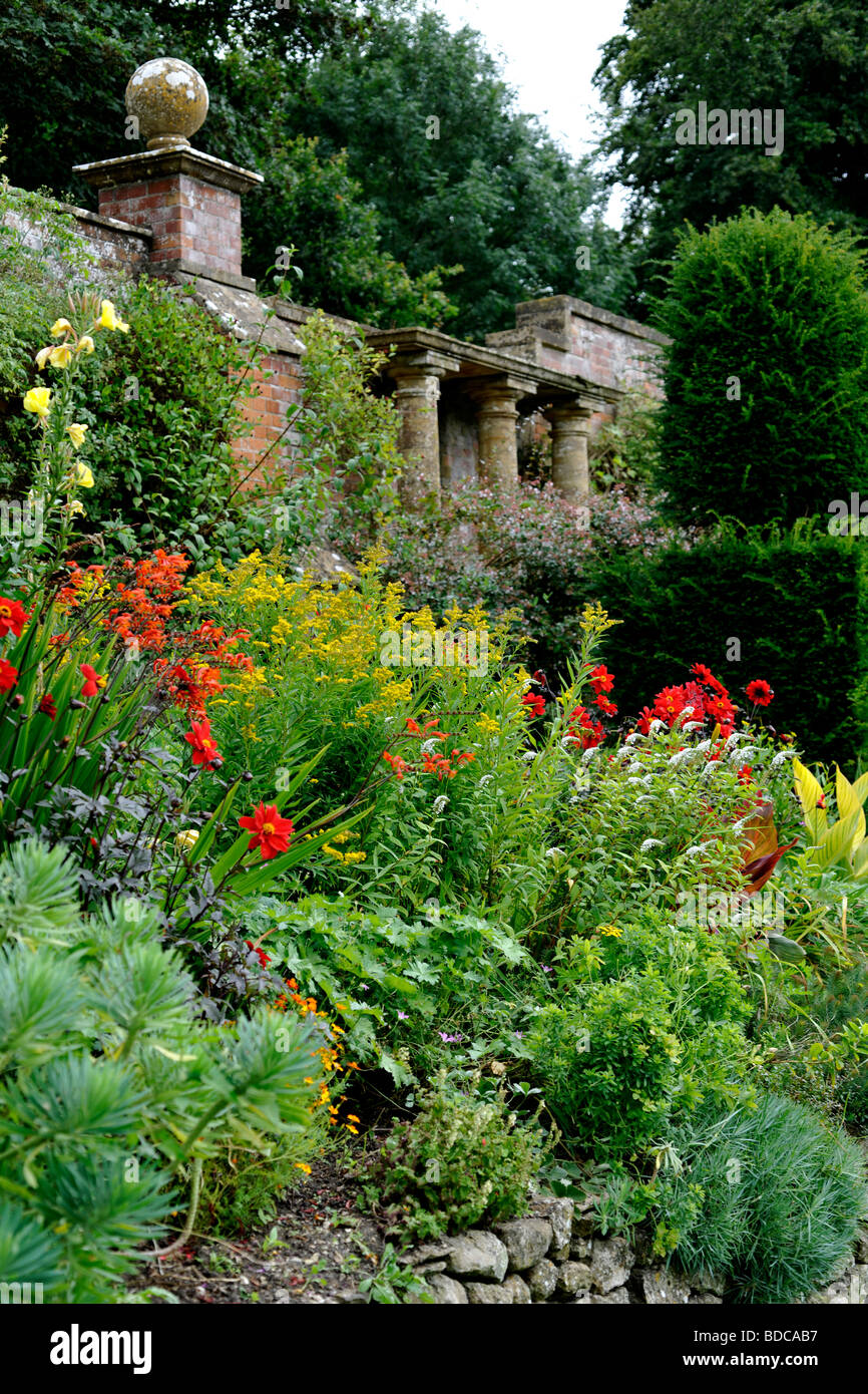 Mapperton Gardens, and Jacobean manor house in Beaminster, Dorset, UK. Landscaped gardens. Stock Photo