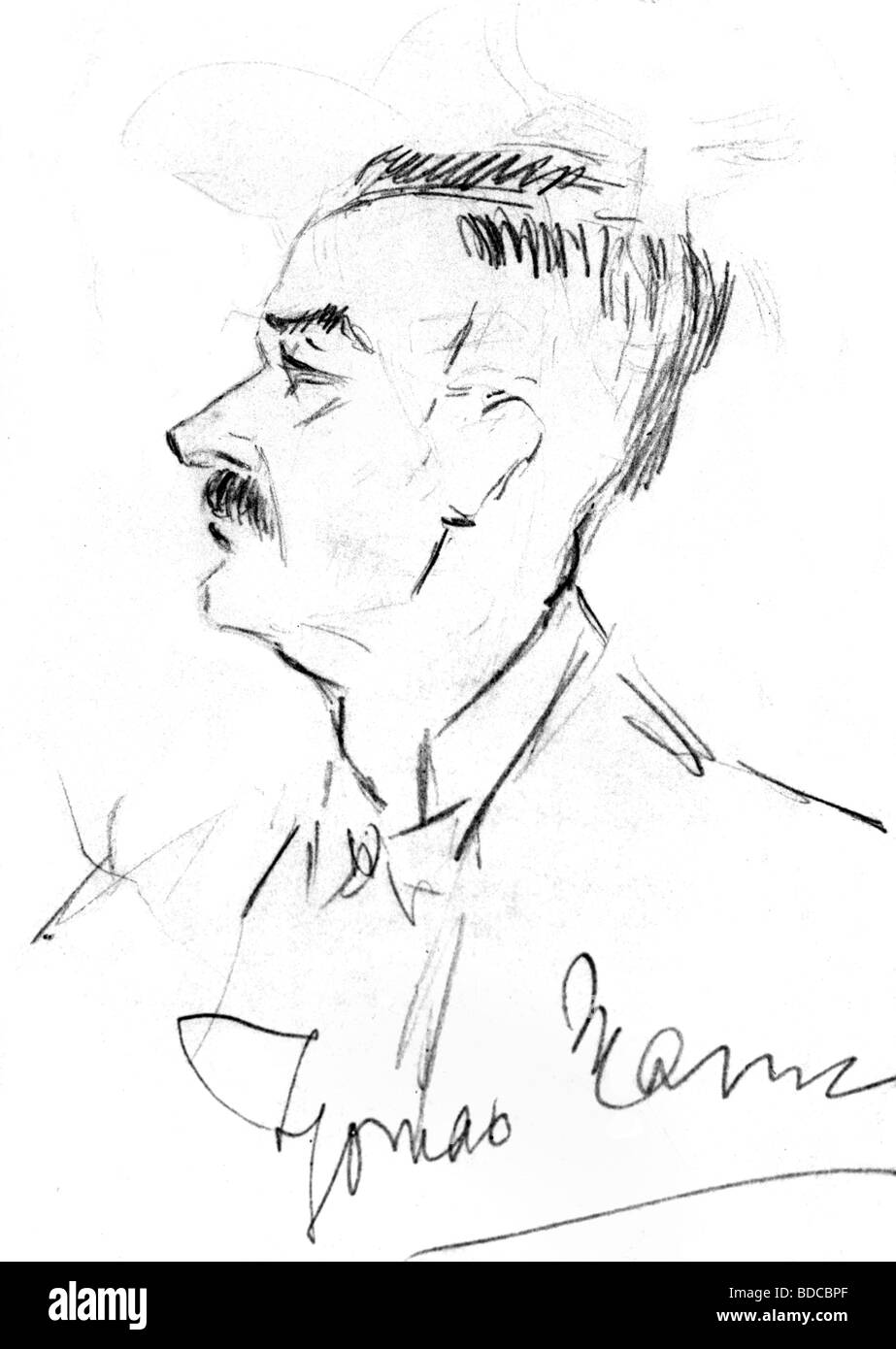 Mann, Thomas, 6.6.1875 - 12.8.1955, German author / writer, self-portrait with signature, 1928, Stock Photo