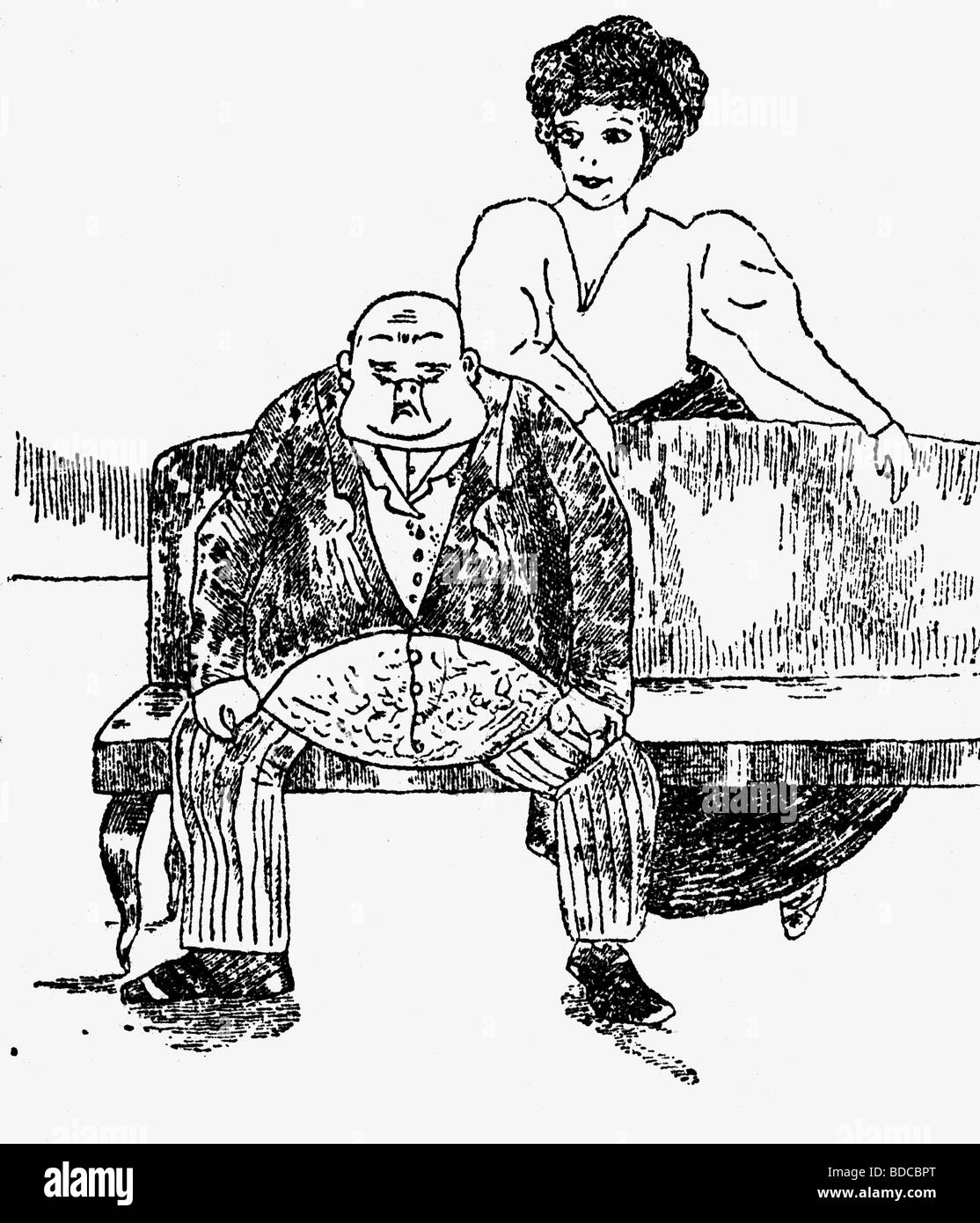 Mann, Thomas, 6.6.1875 - 12.8.1955, German author / writer, lawyer Jakoby and his wife from the novel 'Luischen', drawing by Thomas Mann, Stock Photo