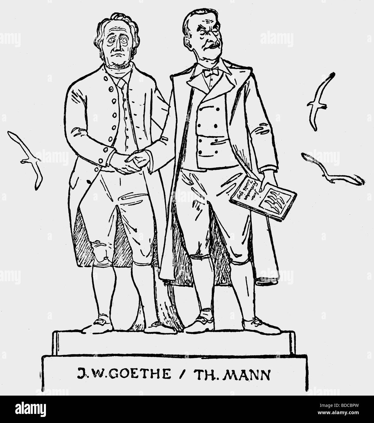 Mann, Thomas, 6.6.1875 - 12.8.1955, German author / writer, Swiss draft of the Thomas Mann and Johann Wolfgang von Goethe monument, Stock Photo