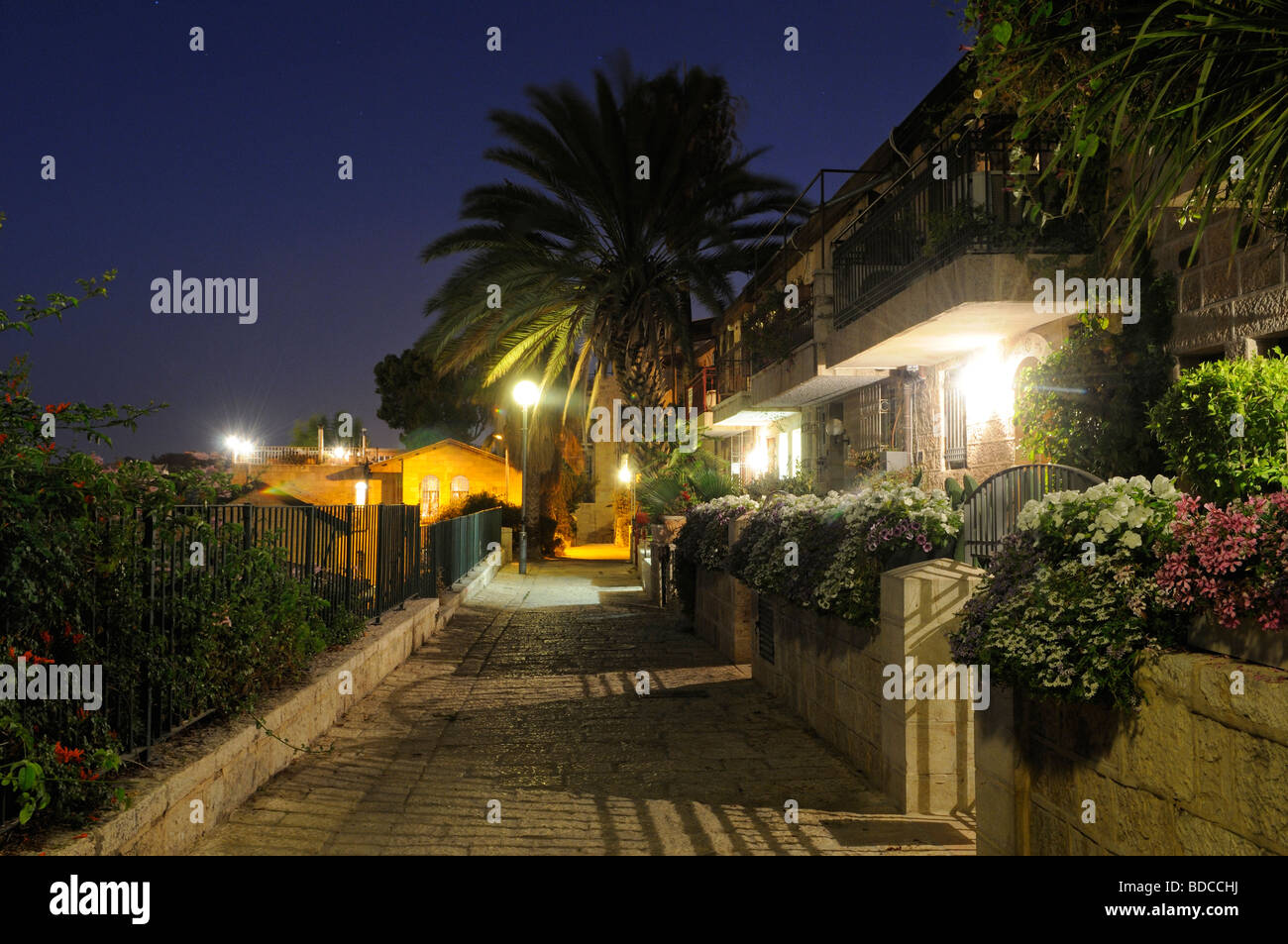 An alley in Yemin Moshe a historic neighborhood established in 1892–1894 by the Montefiore Welfare Fund overlooking the Old City of Jerusalem Israel Stock Photo