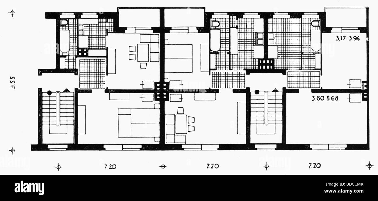events, National Socialism / Nazism, architecture, Germany, Berlin, North Charlottenburg, floor plan 2 room appartement, 51.07 square meter, designed by City Main Planning Office, circa 1938, Stock Photo