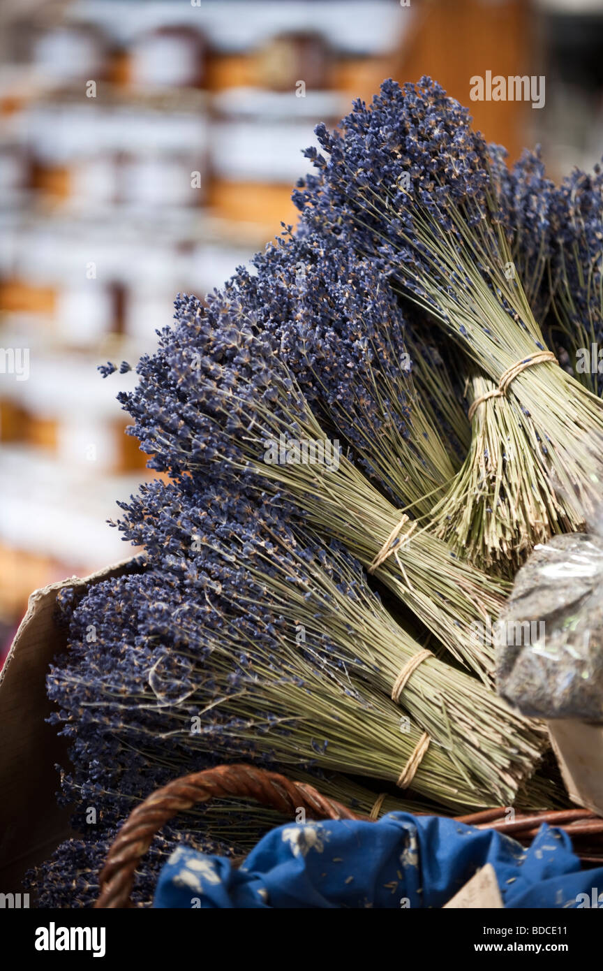 Lavender for sale in a stall in the covered market in Antibes Stock Photo