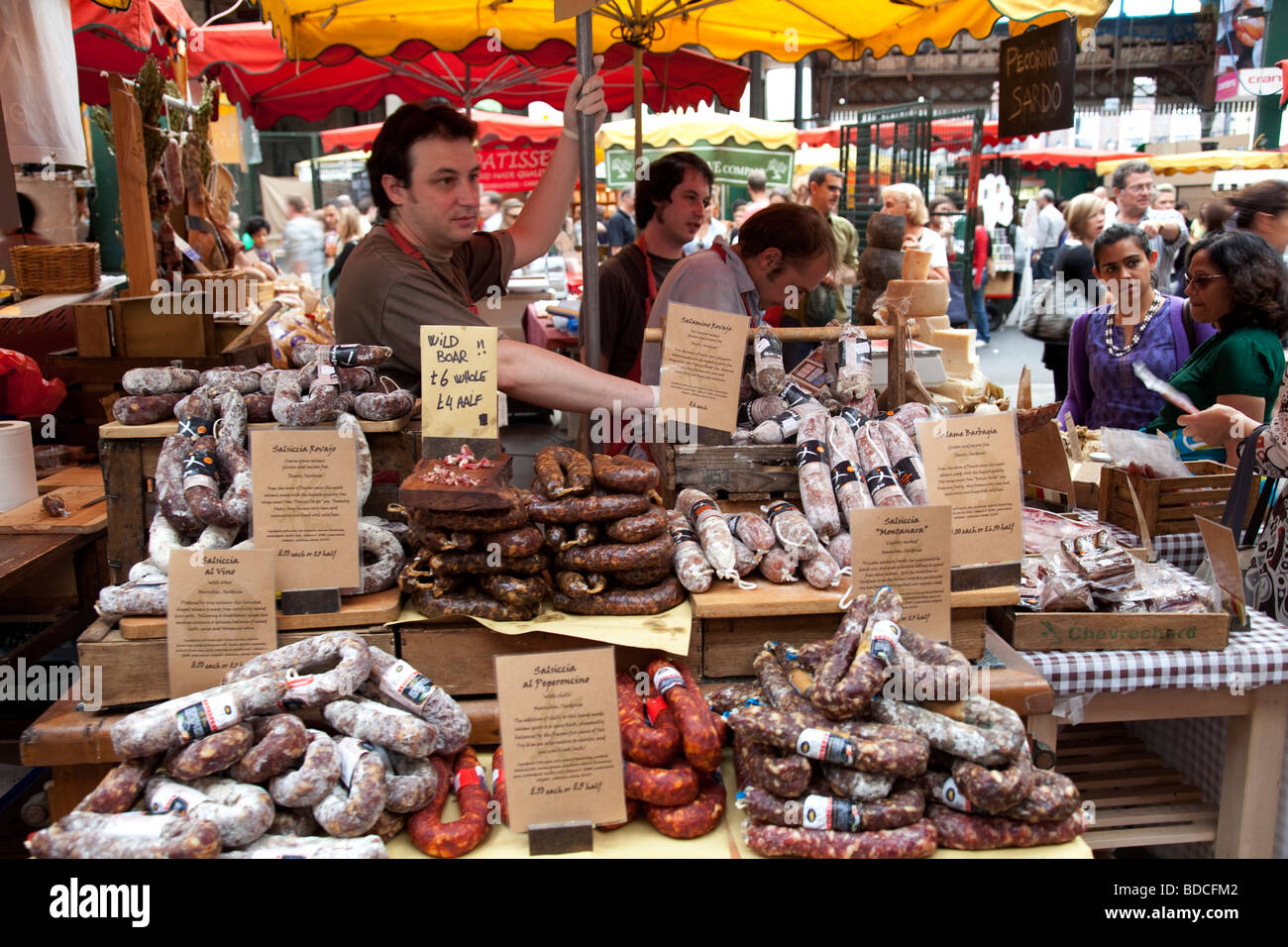 Cured meat seller at Borough Market Stock Photo Alamy