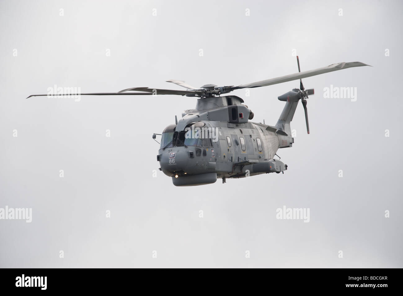 Agusta Westland  Merlin HM1 Royal Navy helicopter in flight Stock Photo