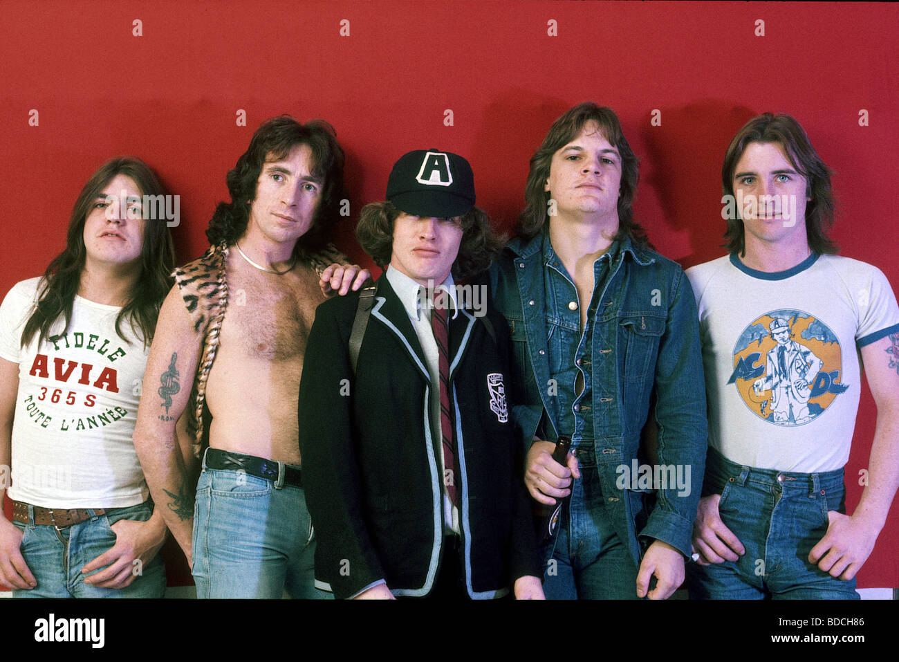 AC/DC - Australian-based rock group about 1985 with Angus Young centre  Stock Photo - Alamy