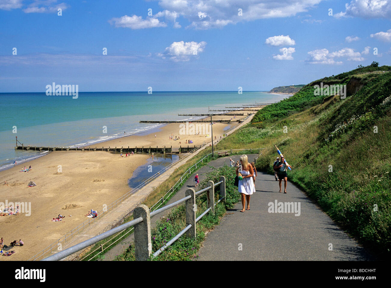 Overstrand Beach on a clear summer day in Norfolk Stock Photo