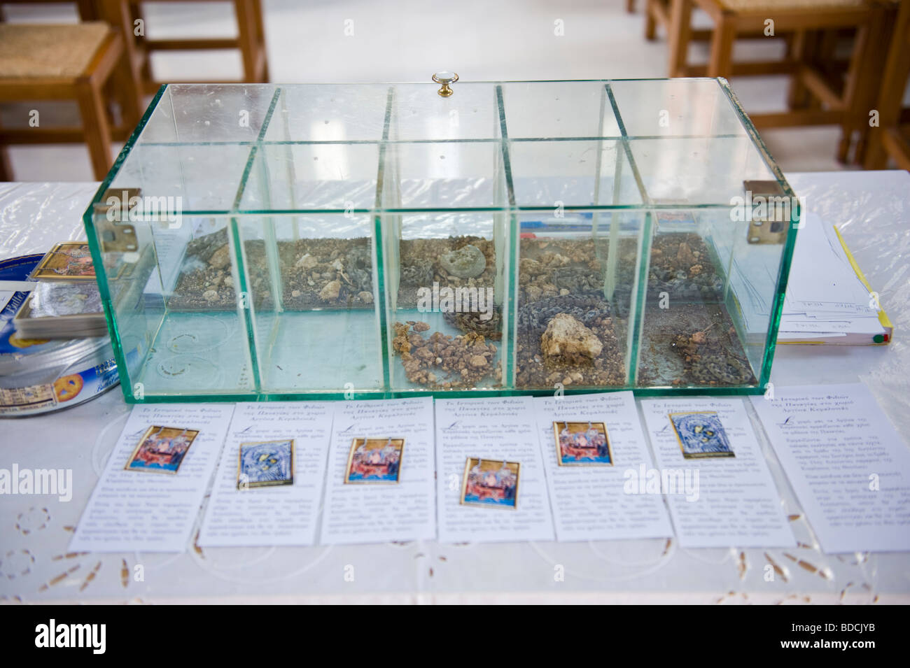 Annual festival of the snakes in Church of the Virgin Mary at Arginia a mountain village on Greek island of Kefalonia Greece GR Stock Photo