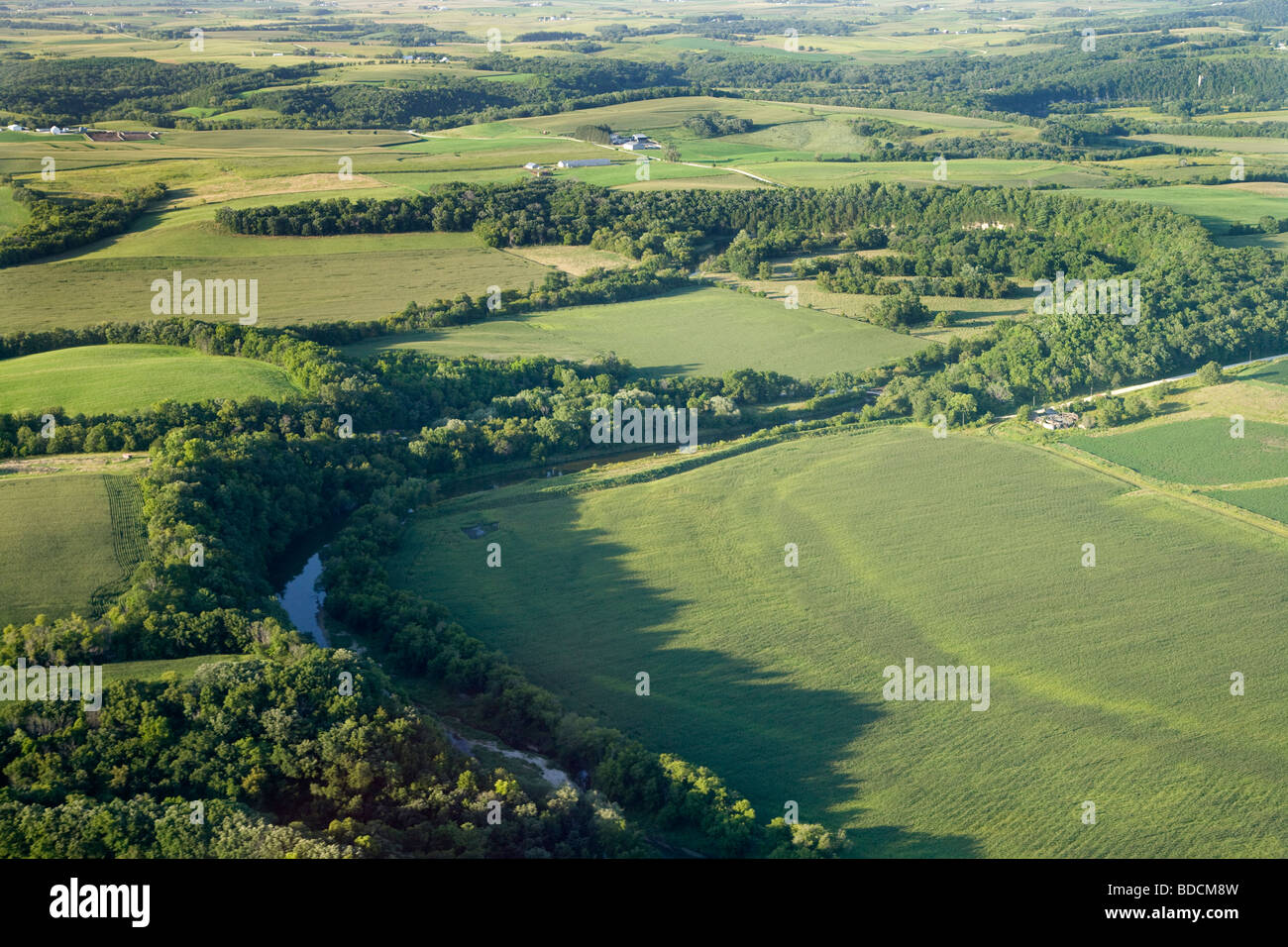 aerial view of the Upper Iowa River, Winneshiek County, Iowa Stock