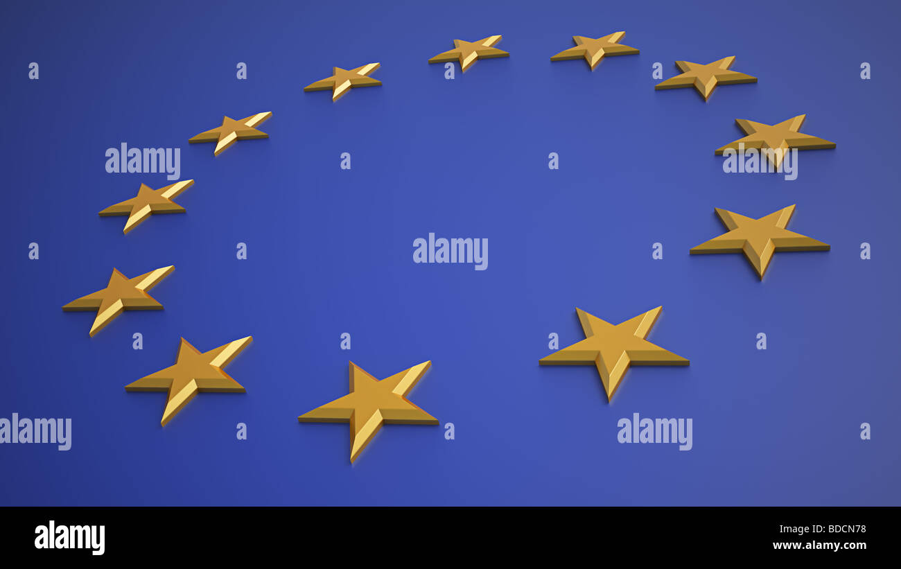 European Union Symbol - twelve golden stars on a blue background Stock Photo