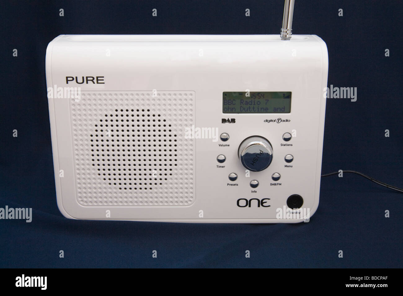 Studio close up white DAB radio tuned to Radio 7 programme BBC radio  broadcast Stock Photo - Alamy