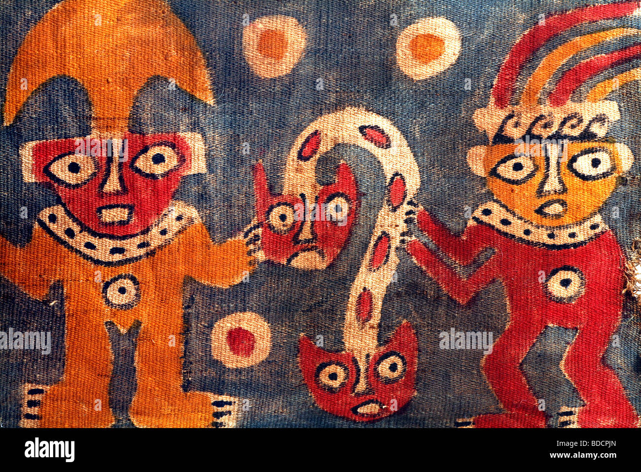 An antique folk art tapestry from Peru Stock Photo